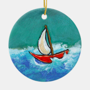 Ursprüngliches Boot des Segelnspaßes, das bunte Keramikornament