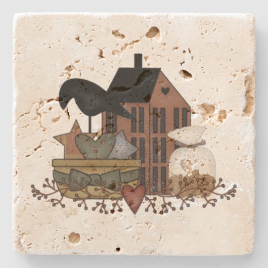 Ursprüngliches Crow-Warenkorb-Salt-Box-Haus Steinuntersetzer (Vorderseite)