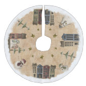 Ursprüngliches Dorf und Schneemänner Leinenimitat Weihnachtsbaumdecke (Vorderseite)