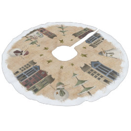 Ursprüngliches Dorf und Schneemänner Leinenimitat Weihnachtsbaumdecke