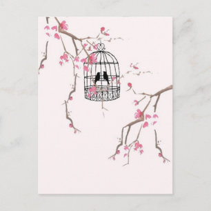 Ursprüngliches Kirschblüten-Vogelkäfig-Kunstwerk Postkarte