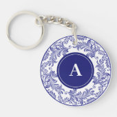 Ursprüngliches klassisches blaues Blumenmuster Schlüsselanhänger (Vorderseite)