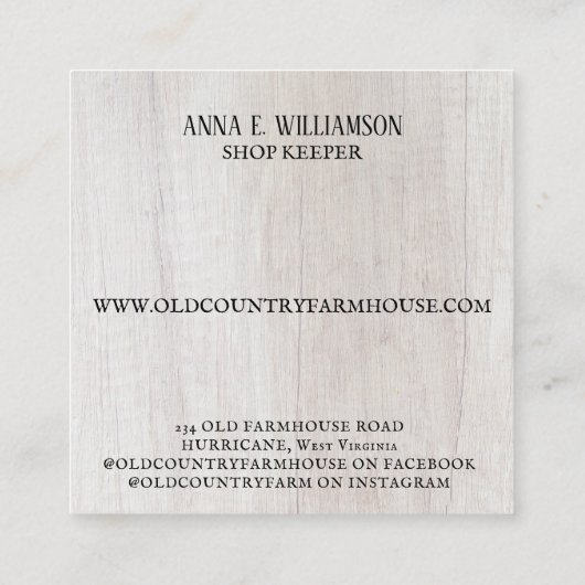 Ursprüngliches Land Rustikales altes Bauernhaus Sc Quadratische Visitenkarte (Rückseite)