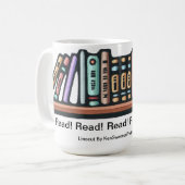 Ursprüngliches Linocut des Regals der Bücher durch Kaffeetasse (Vorderseite Links)