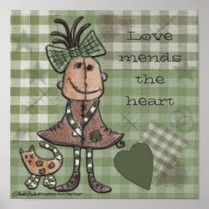 Ursprüngliches Mädchen und Katze Poster