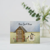 Ursprüngliches Outhouse Sheep Zuhause Housewarming Einladungspostkarte (Stehend Vorderseite)