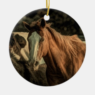 Ursprüngliches rustikales Western-Wildpferd Keramikornament