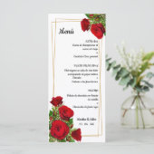 Ursprüngliches spanisches Hochzeitsmenü rote Rosen Programm (Stehend Vorderseite)
