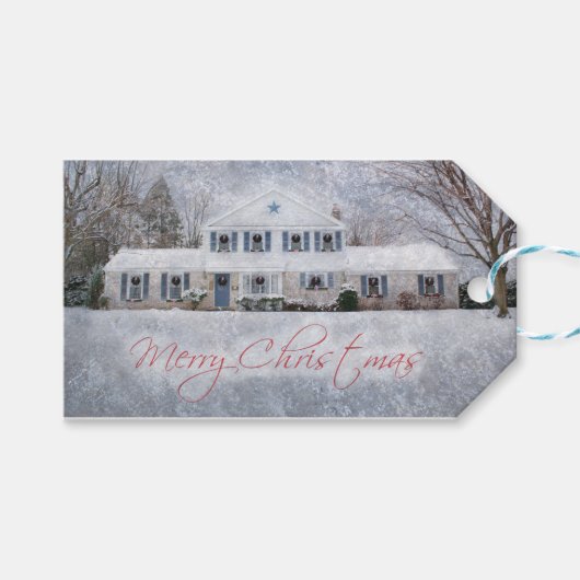 Ursprüngliches Winterschnee Rustikales Open House Geschenkanhänger (Vorderseite (Horizontal))