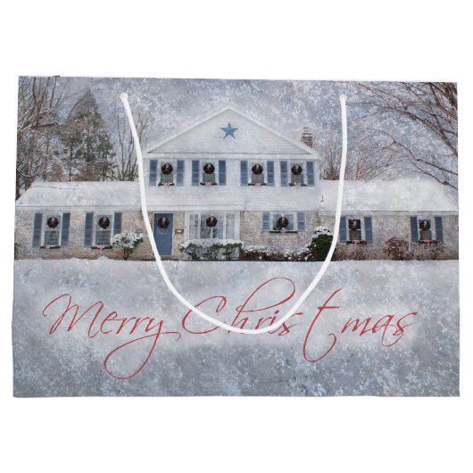 Ursprüngliches Winterschnee Rustikales Open House Große Geschenktüte (Rückseite)