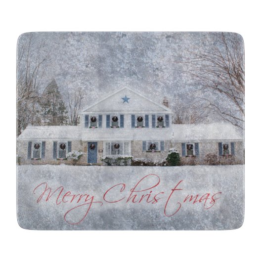 Ursprüngliches Winterschnee Rustikales Open House Schneidebrett (Vorderseite)