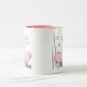 Ursprüngliches zeichnendes Schwein und Bambusse 2 Zweifarbige Tasse (Mittel)