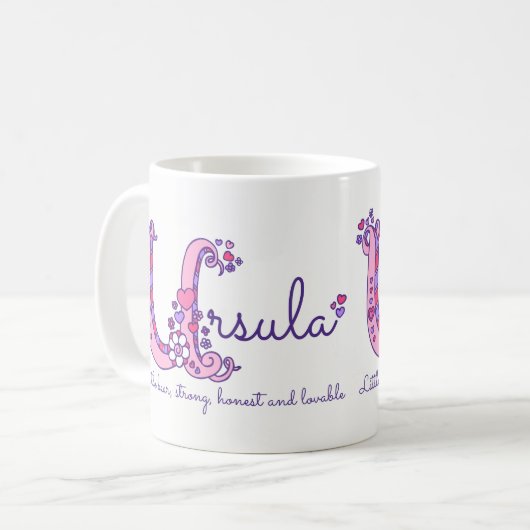 Ursula initiale U name meint doodle art Tasse (Vorderseite Links)