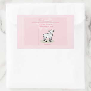 Urtaufe Rosa Mädchen Lamm Rechteckiger Aufkleber
