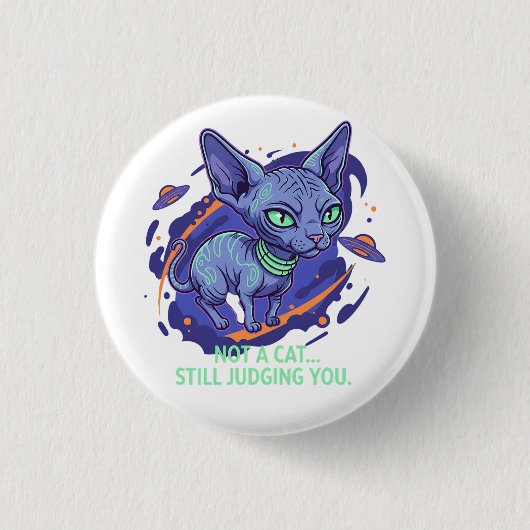 Urteilende Alien Sphynx-Katze Sci-Fi Humor Kunst Button (Vorderseite)