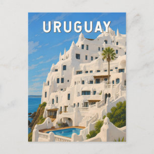 Uruguay Casapueblo Illustration Reise Kunst Vintag Postkarte