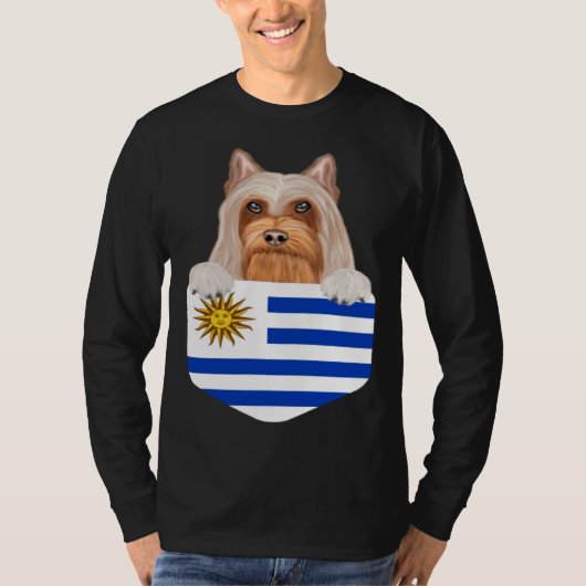 Uruguay Flag Silky Terrier Dog In Pocket T-Shirt (Vorderseite)