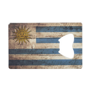 Uruguay-Flagge auf altem hölzernem Korn Geldkarten Flaschenöffner