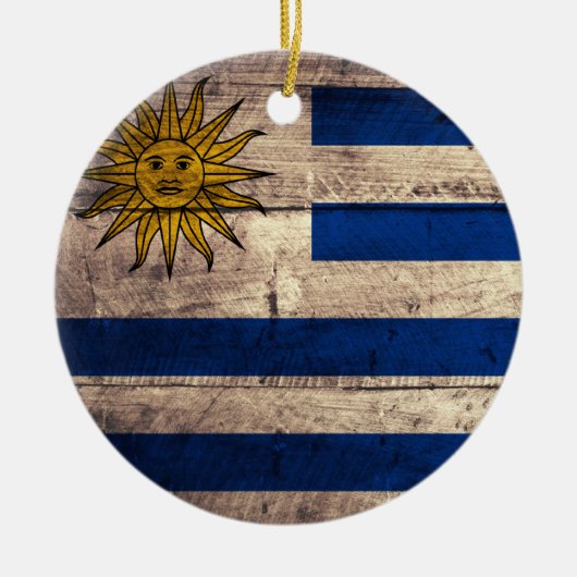 Uruguay-Flagge aus altem Holz Keramikornament (Vorne)