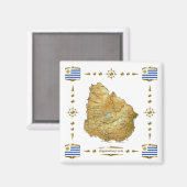 Uruguay Karte + Flaggen Magnet (Vorderseite/Rückseite)