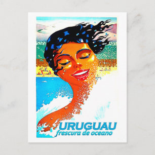 Uruguay, schwimmende Frau im Wasser, Illustration Postkarte