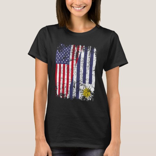 URUGUAYAN ROOTS Halbe American Flag URUGUAY T-Shirt (Vorderseite)