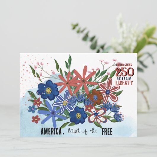US 250 Jahre Freiheit, Floral Halbjahr Einladung (Stehend Vorderseite)