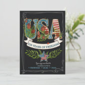 US 250 Years of Freedom Charcoal 4th July Einladung (Stehend Vorderseite)