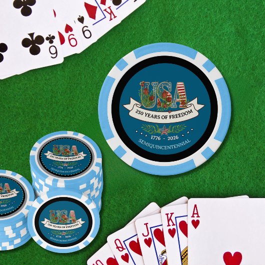 US 250 Years of Freedom Light Blue & Navy  Pokerchips