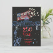 US 250 Years of Freedom Statue of Liberty Jet Flag Einladung (Stehend Vorderseite)