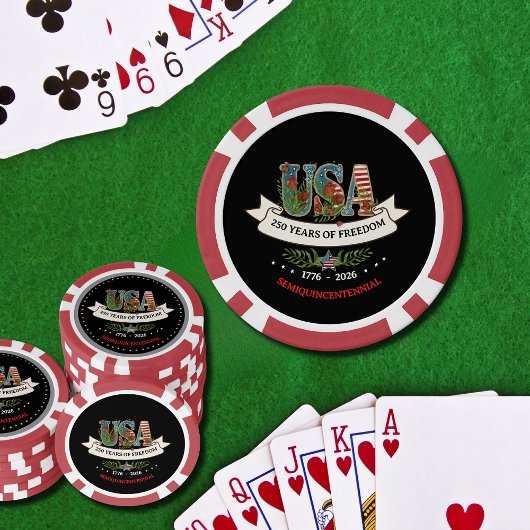US 250th Anniversary Bold Black & Red Elegant  Pokerchips