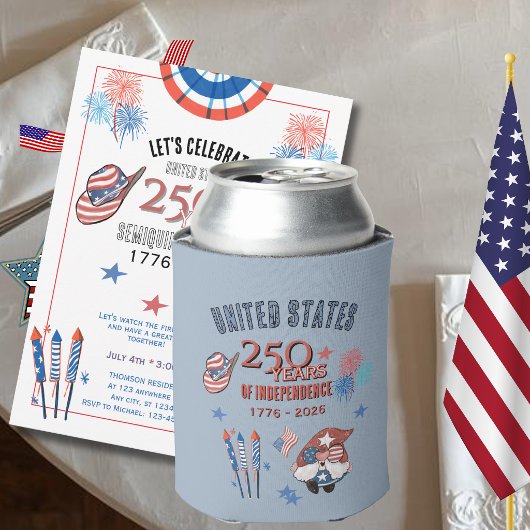 US 250th Anniversary Patriotic Gnome Can Cooler  Dosenkühler