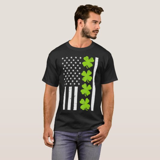 US America Flag Kleeblatt Clover St Patricks Day T-Shirt (Vorne ganz)