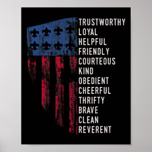 Us America Flag Vintage Pfadfinder Gesetz Poster