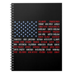 US American Flag Alle 50 Staat-Namen Notizblock