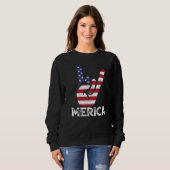 US American Flag and Patriotic Rock Sign of Hand M Sweatshirt (Vorne ganz)