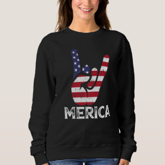 US American Flag and Patriotic Rock Sign of Hand M Sweatshirt
