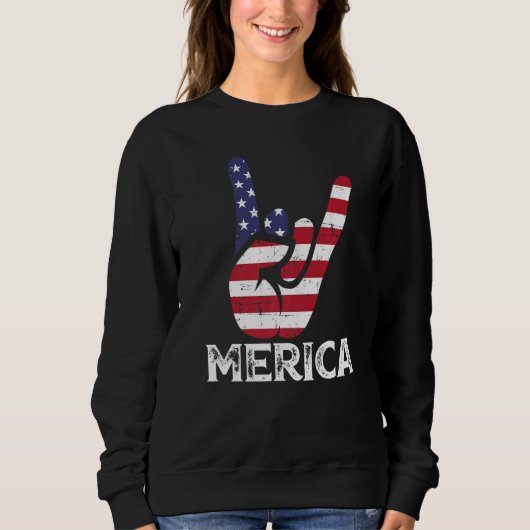 US American Flag and Patriotic Rock Sign of Hand M Sweatshirt (Vorderseite)