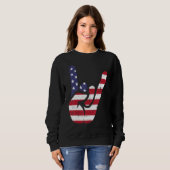 US American Flag and Patriotic Rock Sign of Hand Sweatshirt (Vorne ganz)