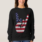 US American Flag and Patriotic Rock Sign of Hand Sweatshirt (Vorderseite)