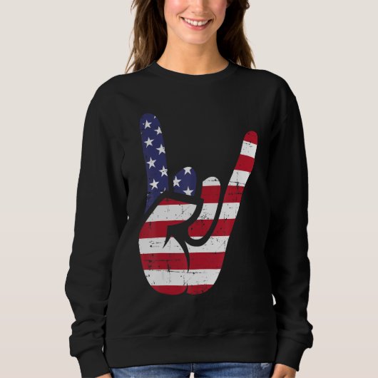 US American Flag and Patriotic Rock Sign of Hand Sweatshirt (Vorderseite)