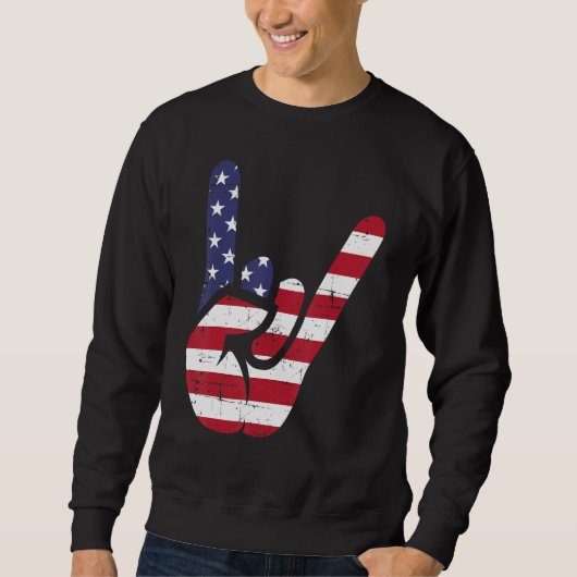 US American Flag and Patriotic Rock Sign of Hand Sweatshirt (Vorderseite)