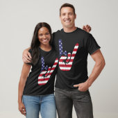 US American Flag and Patriotic Rock Sign of Hand T-Shirt (Unisex)