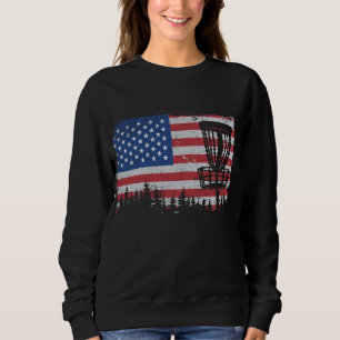 US American Flag Disk Golf Basket Frisbee Vintag Sweatshirt
