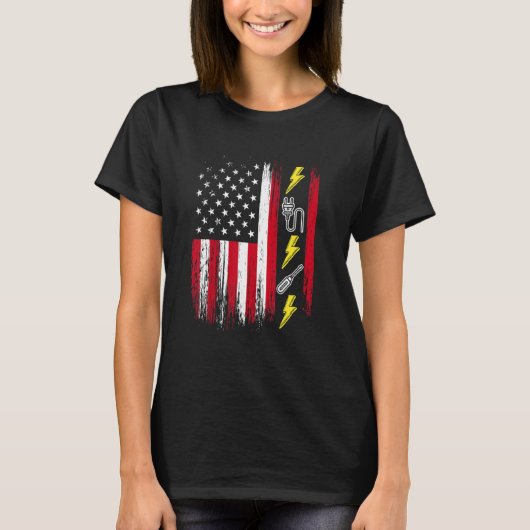 US American Flag  Electricity  Electrician Lineman T-Shirt (Vorderseite)