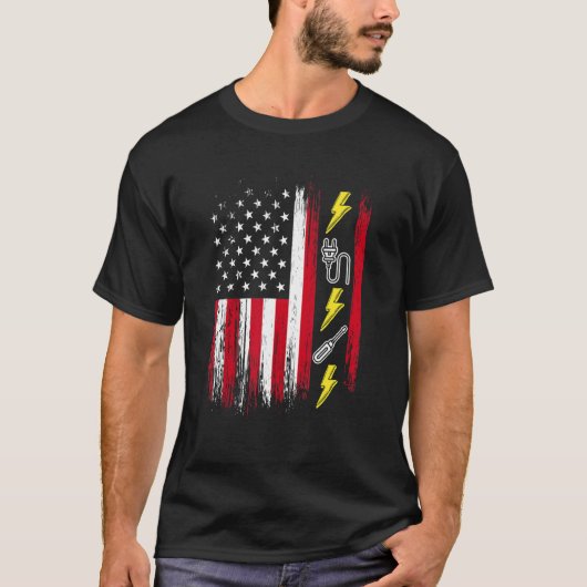 US American Flag Electricity Electrician Lineman T-Shirt (Vorderseite)