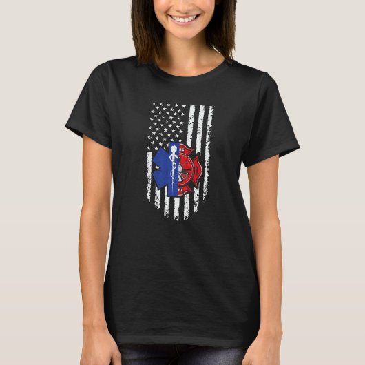 Us American Flag Emt Firefighter Emergency Medical T-Shirt (Vorderseite)