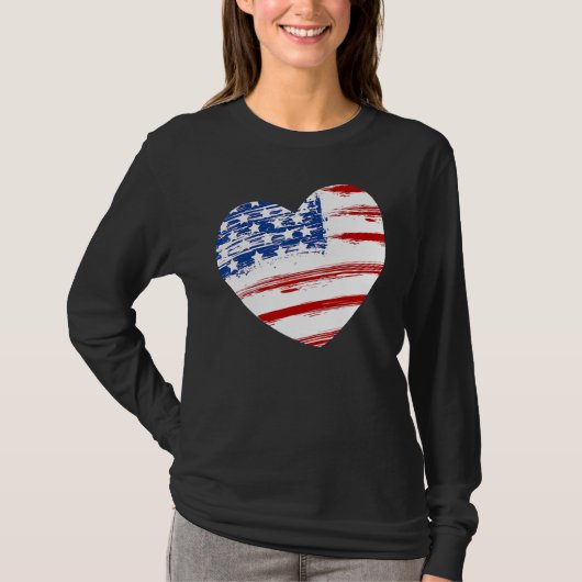 US American Flag Heart For Independence Day On 4th T-Shirt (Vorderseite)