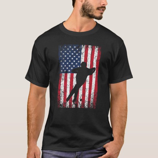 US American Flag Inline Speed Skaten Ice Skater T-Shirt (Vorderseite)