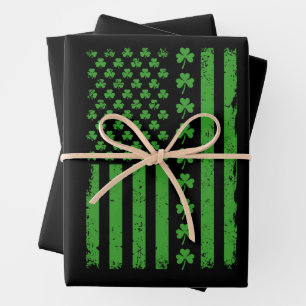 US American Flag Kleeblatts St Patricks Day Geschenkpapier Set